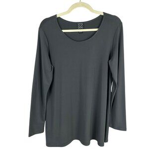 Clara Sun Woo Signature Tunic Shirt Women Large Gray Jersey Knit‎ Long Sleeves